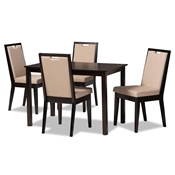 Baxton Studio Rosa Modern and Contemporary Sand Fabric Upholstered and Dark Brown Finished Wood 5-Piece Dining Set